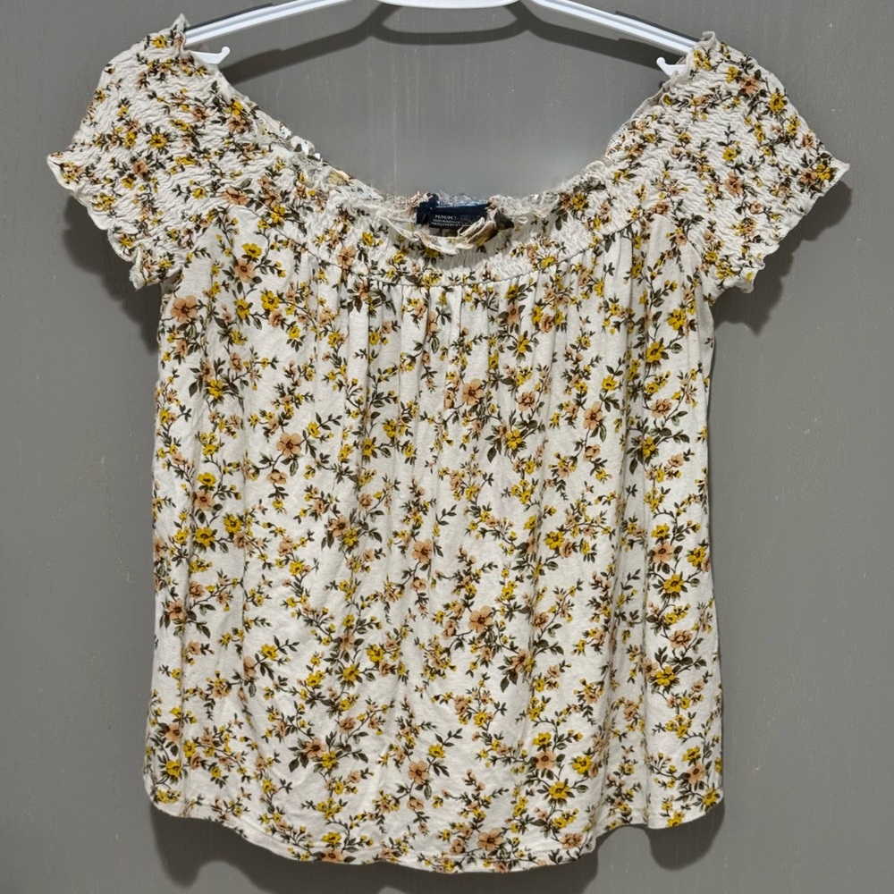 American Eagle Outfitters Yellow Floral Off-Shoulder Blouse